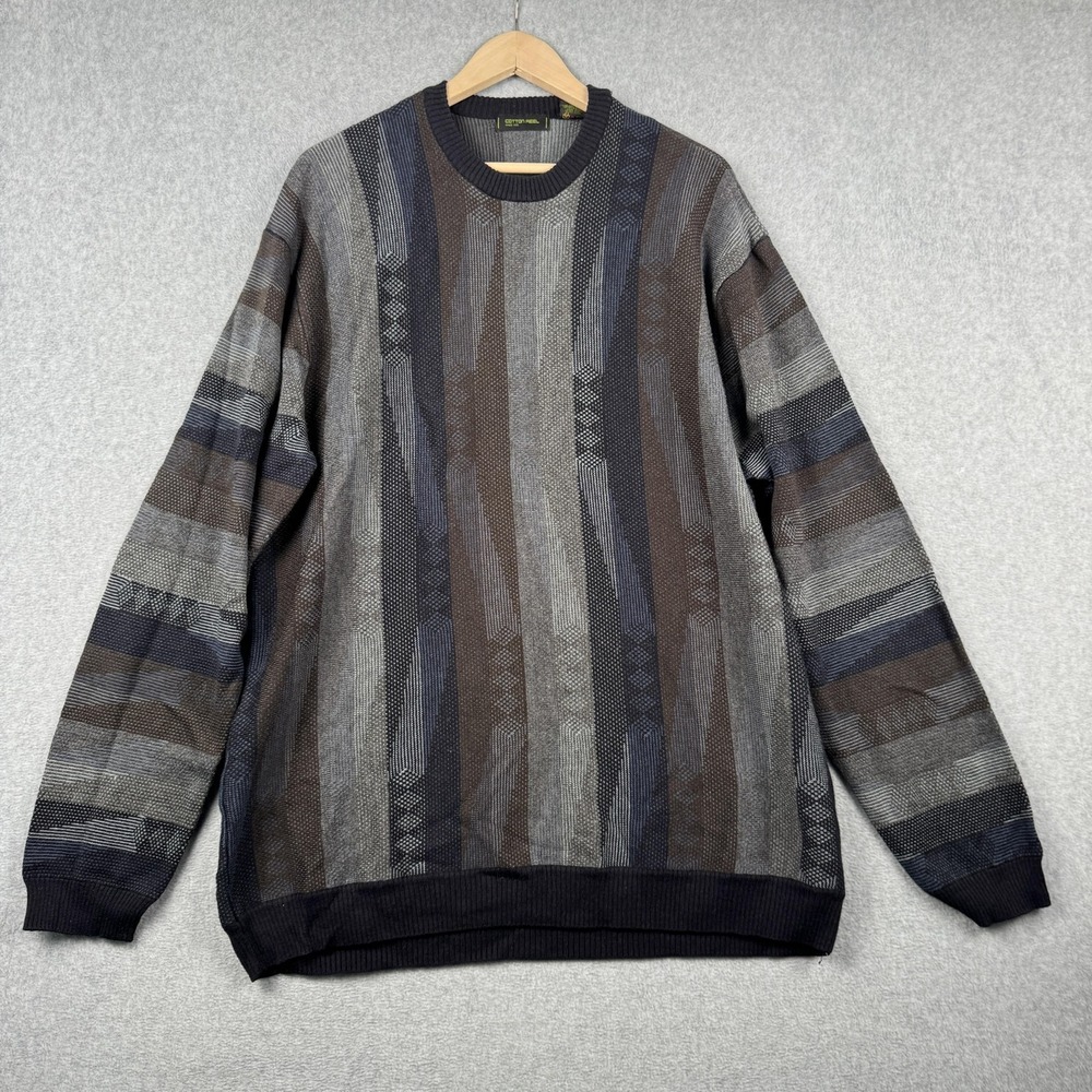 Cotton Reel Sweater Mens 2XLT Gray Brown Merino Wool Blend Textured Grandpacore